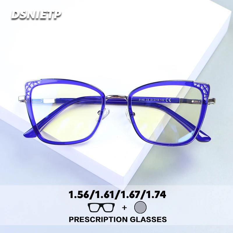

ISLINO Fashion Anti Blue Light Prescription Glasses Women Progressive Photochromic Reading Glasses Cat Eye Myopia Eyewear