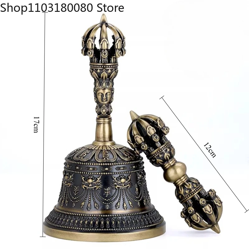 Copper Nine-pronged Vajra Dorje Brass Nine-pronged ghanta bell,17cm,14.5cm,11cm