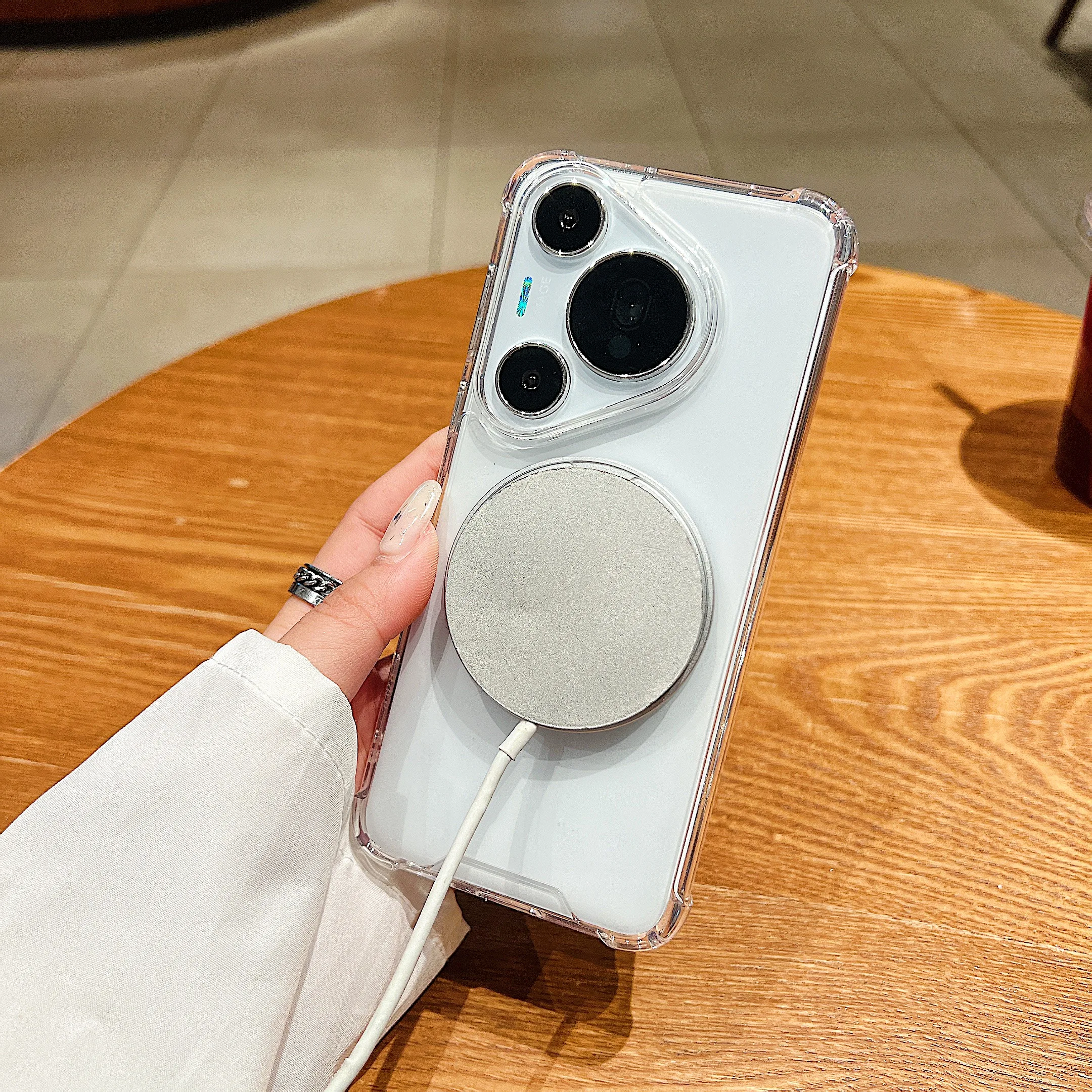Stoßfeste, transparente Schutzhülle mit kabelloser Ladefunktion und magnetischem, drehbarem Ständer für Huawei Mate 60, Pura 70, 80 Ultra, 90 Pro Max, kompatibel mit Magsafe. – Detail 2