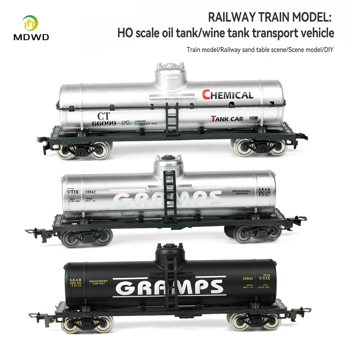 Kereta Tangki Cetak Skala HO 1:87 Gerbong Tangki Minyak dengan Roda Logam untuk Model Kereta Api C8768