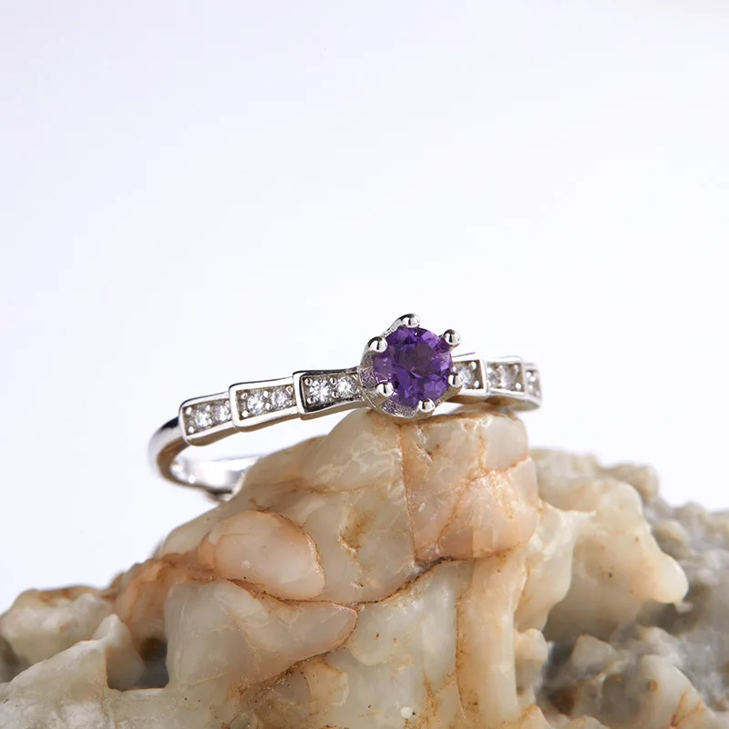 

Особый дизайнS925Стерлинговое серебро, инкрустированное натуральным аметистом, бамбуковым узлом, драгоценным камнем, открытое кольцо для женщин, легкое роскошное кольцо