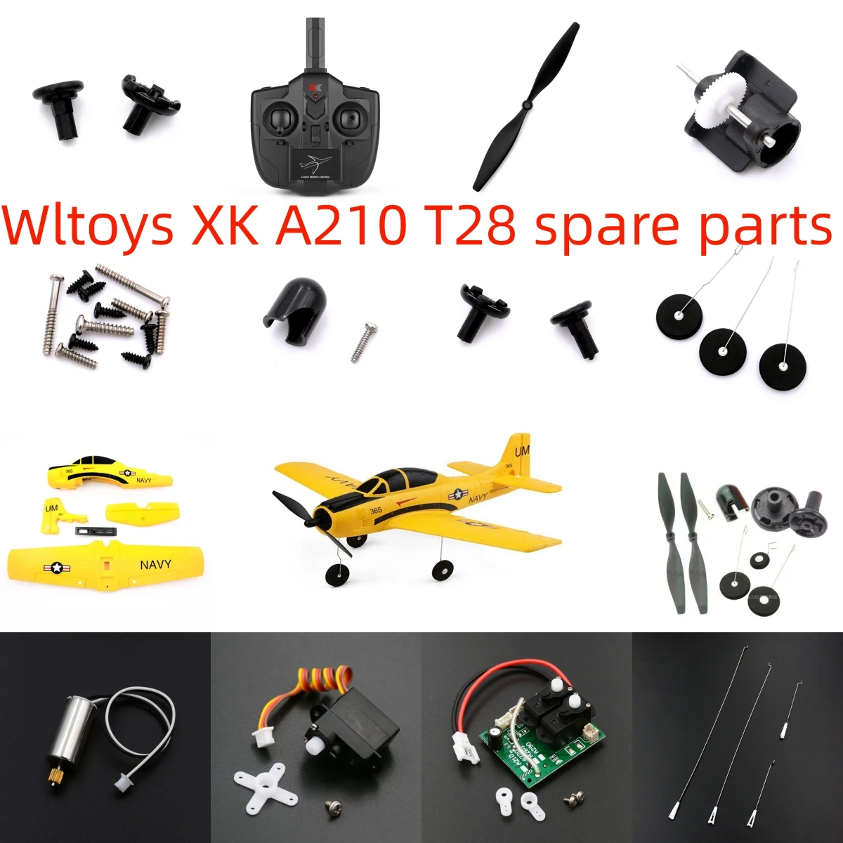 Wltoys-Pièces de rechange pour moteur d'hélice, plaque récepteur, télécommande, corps, train d'atterrissage, servo, lame, clip, nouveau, XK, A210, T28