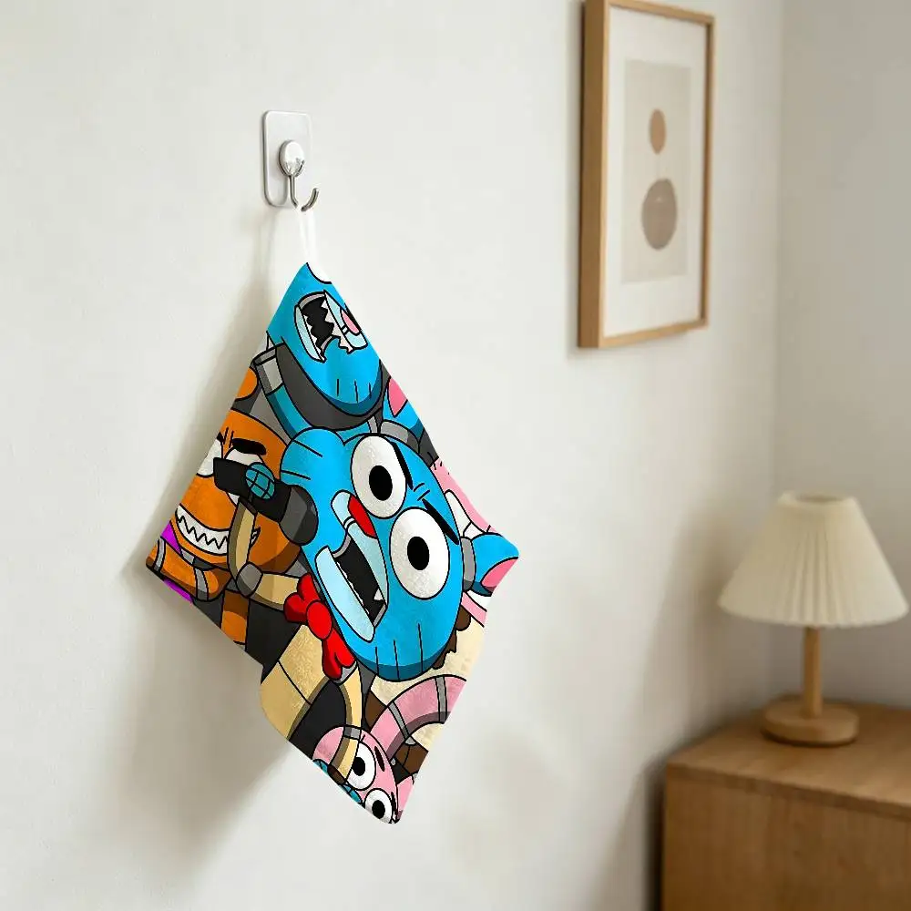 Cartoon The Amazing W-World Of G-Gumball Polyester Cotton Hand Wiping Towel, Anti-shrink Hanging Kitchen Cloth For Cleaning