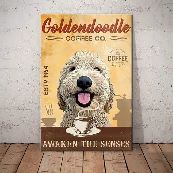 CAEJCCL Metal Sign Goldendoodle Dog Coffee Company Vintage Kitchen Signs Wall Decor Aluminum Signs for Home Bars Man Cave Cafes 