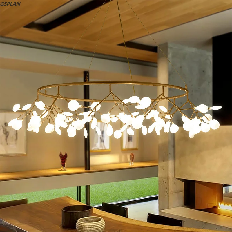 GSPLAN Modern Tree Shaped Chandelier Decorative Round Chandelier Hanging Led Chandelier Modern Firefly Round Chandelier