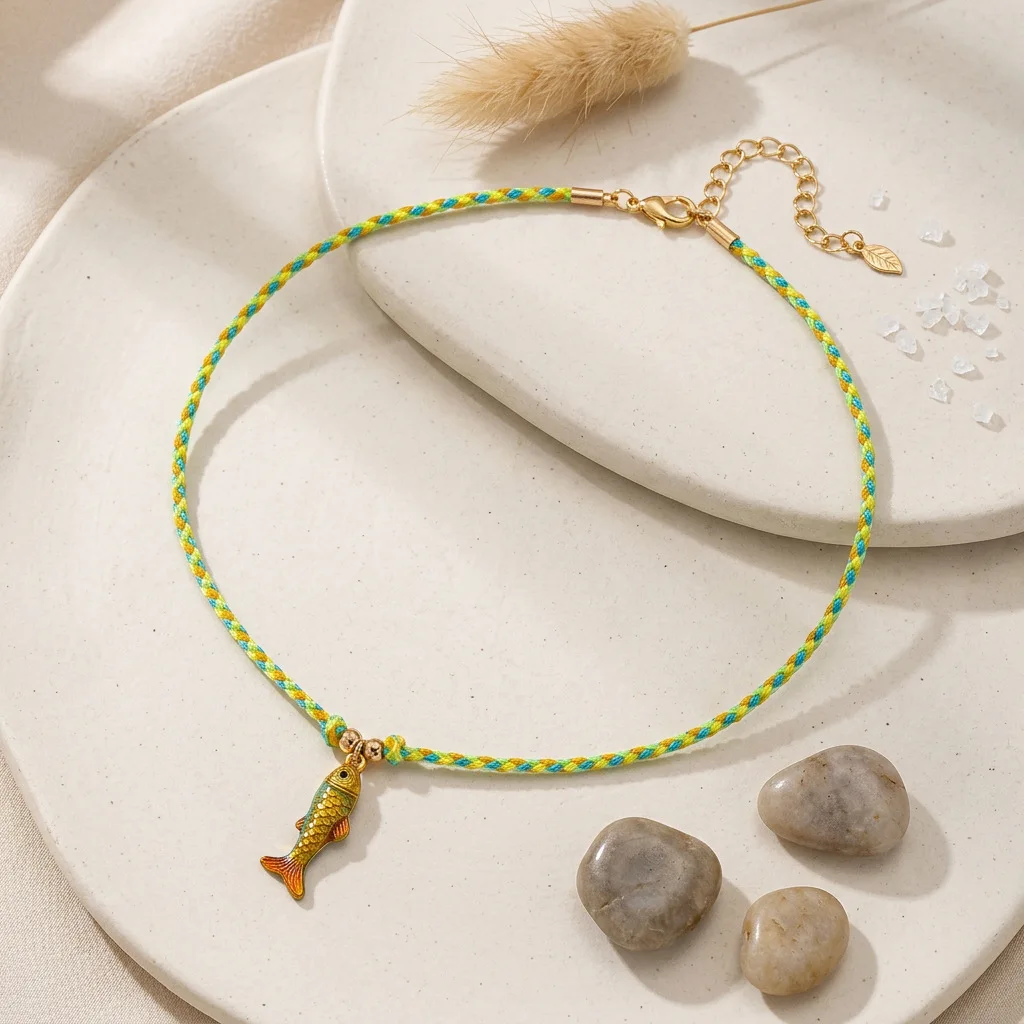 Custom Boho Handwoven Adjustable Layered Ocean Necklace Turtle Fish Starfish Pendant Jewelry For Beach Vacation Daily Photo Wear