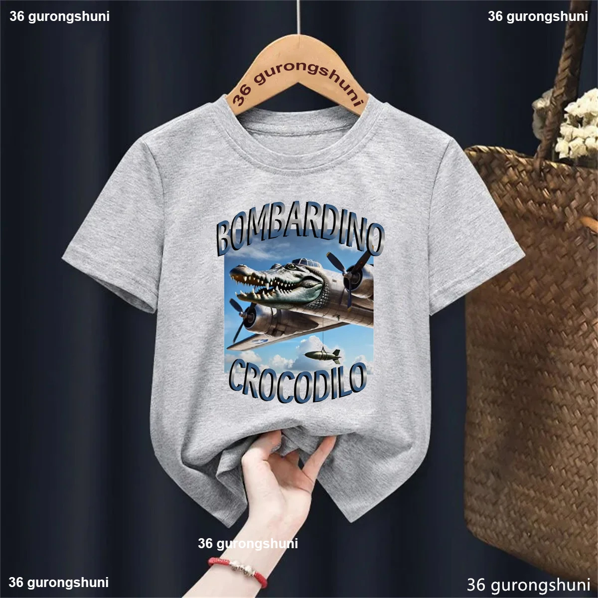 

Bombardino Crocodilo Italian Brainrot Printed Tshirt Girls/Boys Funny Kawaii Kids Clothes Summer White Black Grey Blue T-Shirt