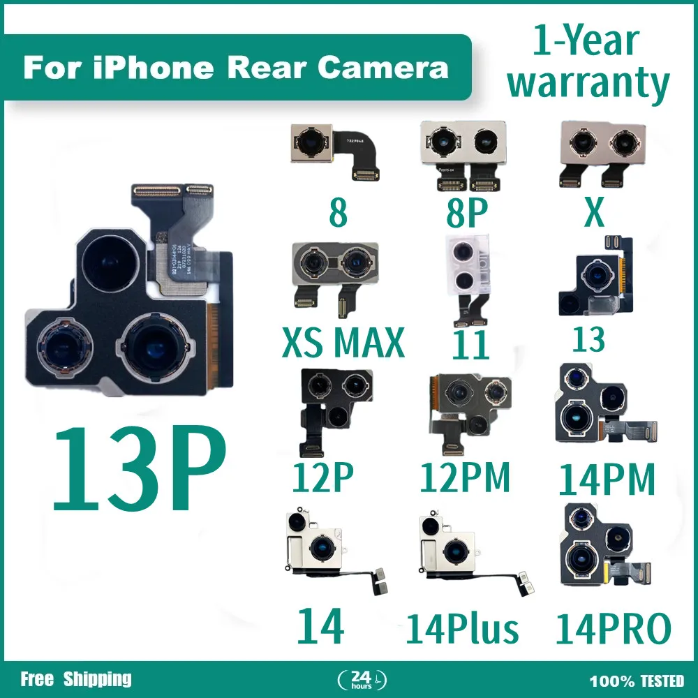 

100% Tested back camera for iPhone 14 plus 14pro 13pro max 12 11 Pro Max X XS XR XS MAX Rear Camera with flex cable