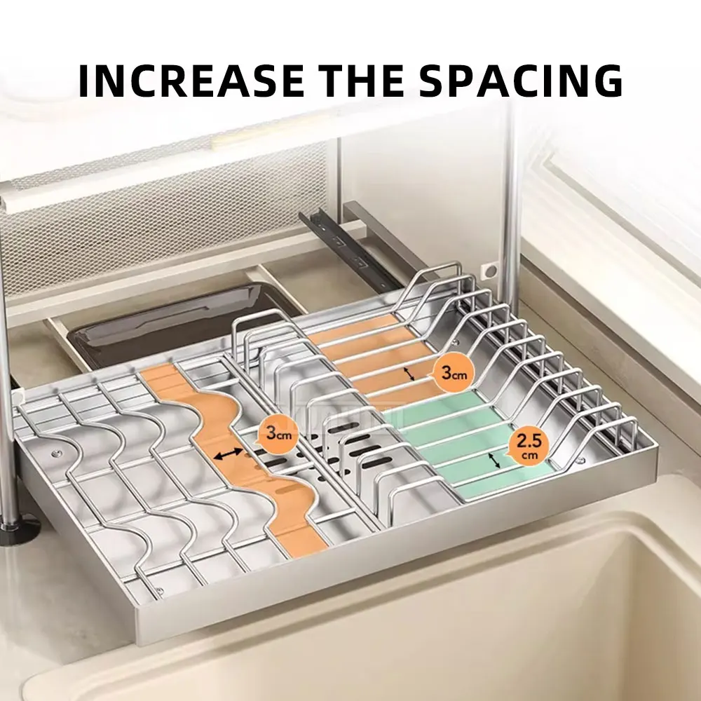 Countertop Dish Rack, Pull-Out Drying Rack, Kitchen Dishware Storage, Sink-Side Chopstick Holder Organizer