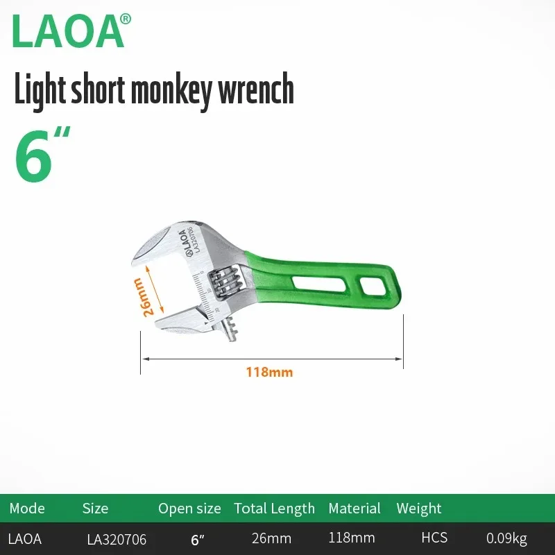 Laoa Korte Handgreep Sleutel Verstelbare Lichtgewicht Grote Open Sleutel 6 "8" 10 "12" Reparatie Tool