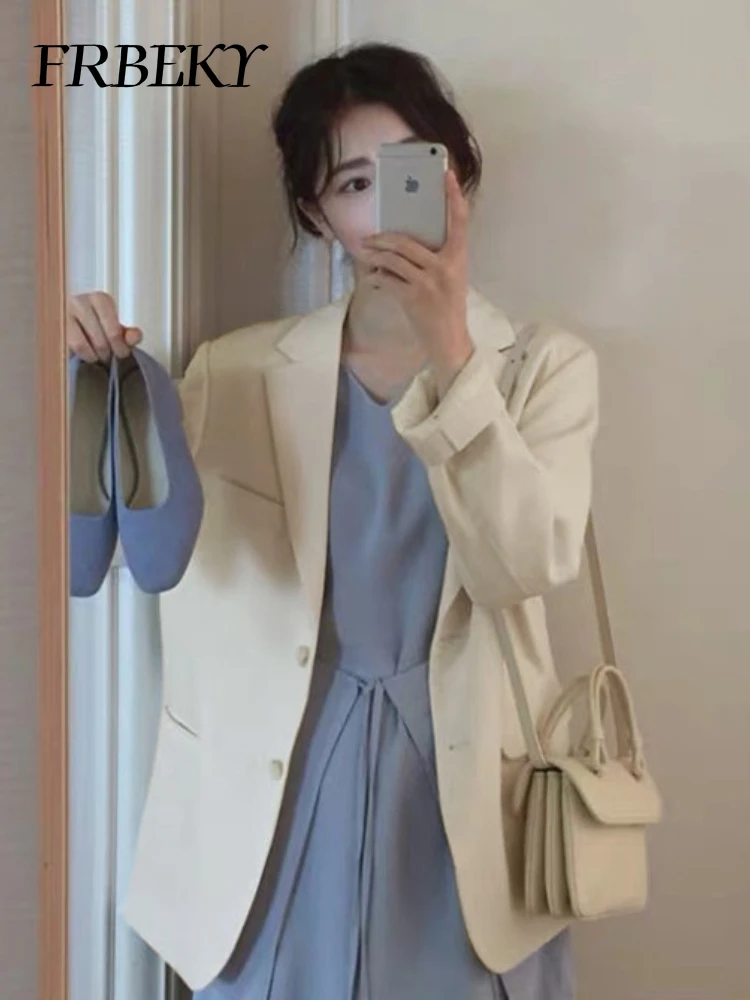 سترة نسائية أنيقة ، موضة كورية ، فضفاضة ، أحادية اللون ، سترة ترفيهية ، معطف الشارع ، جديد ، خريف