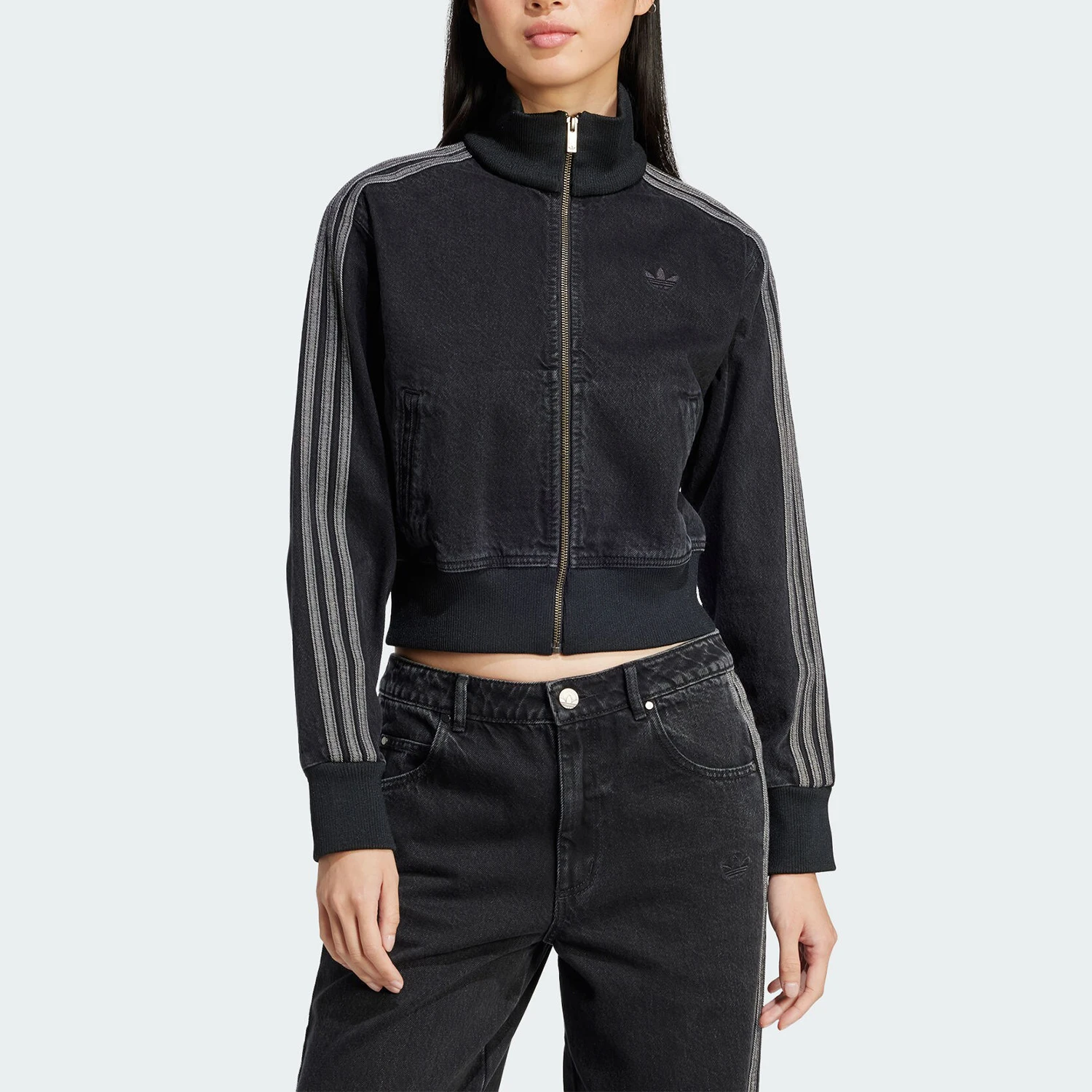 Adidas Originals Trefoil Women's Classic Denim Stand Collar Short Jacket JD3110