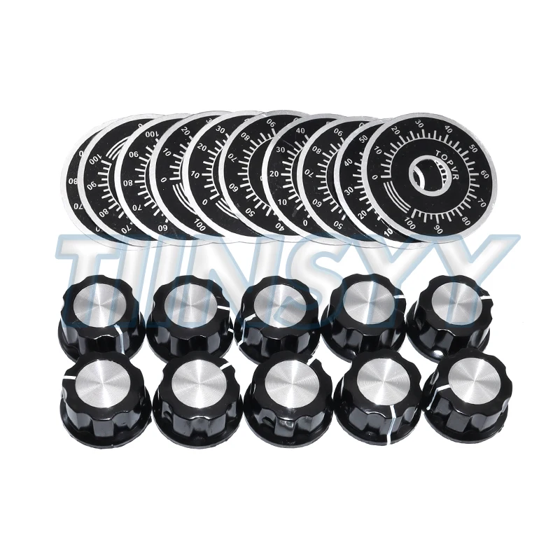 10Set Potentiometer Knob Kit MF-A03 Dial Knob + MF-A03 Bakelite Knob with Scale Plate Sheet Scale Digital