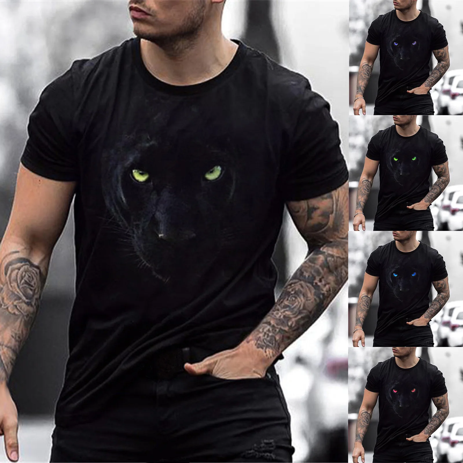 Camiseta de manga corta con estampado digital 3D para hombre, Camiseta deportiva con estampado de Ojos de animales para Fitness al aire libre, nuevo