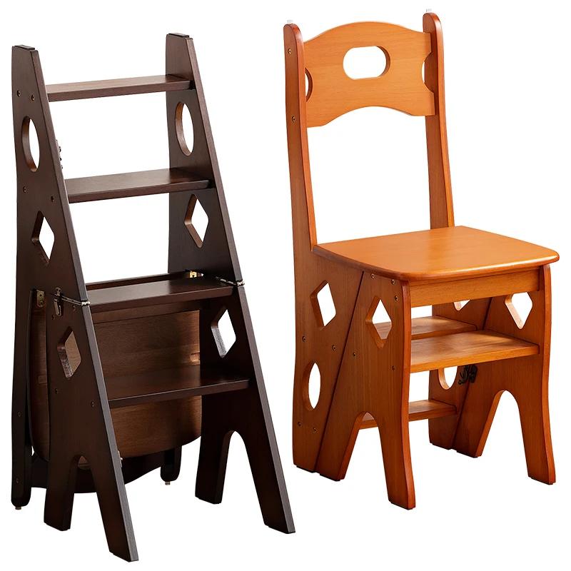 

Solid wood ladder chair Household ladder chair Folding telescopic dual-purpose ladder stool