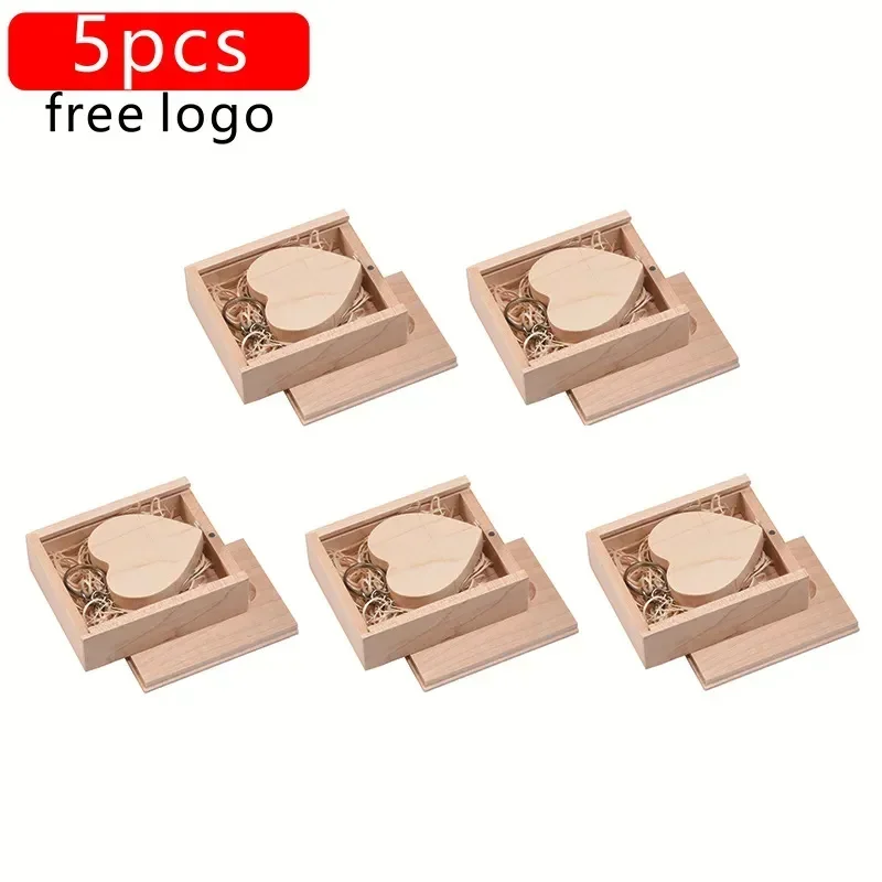 JASTER 5pcs/lot Wooden Heart + BOX USB Flash Drive Pendrive 64GB 32GB 16GB 8GB 128GB 4GB U Disk Photography Wedding Gifts