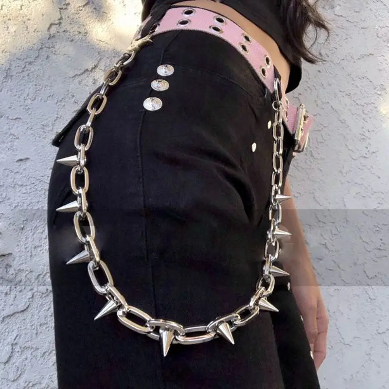 Retro Punk Spike Jeans Broek Keten Portemonnee Keten Klinknagel Harembroek Losse Rock Chain Streetwear Sieraden voor Vrouwen Meisjes