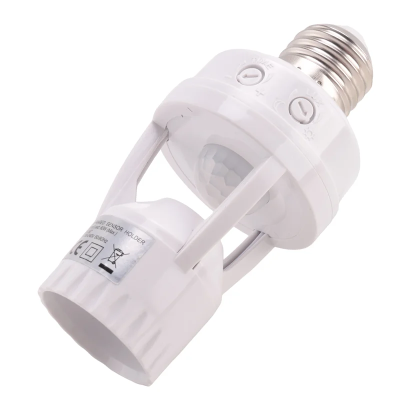 ABVG-E27 LED 220V Screw Light Bulb Holder LED PIR Infrared Motion Sensor Lamp With Switch Socket Identify E27 Motion Sensor
