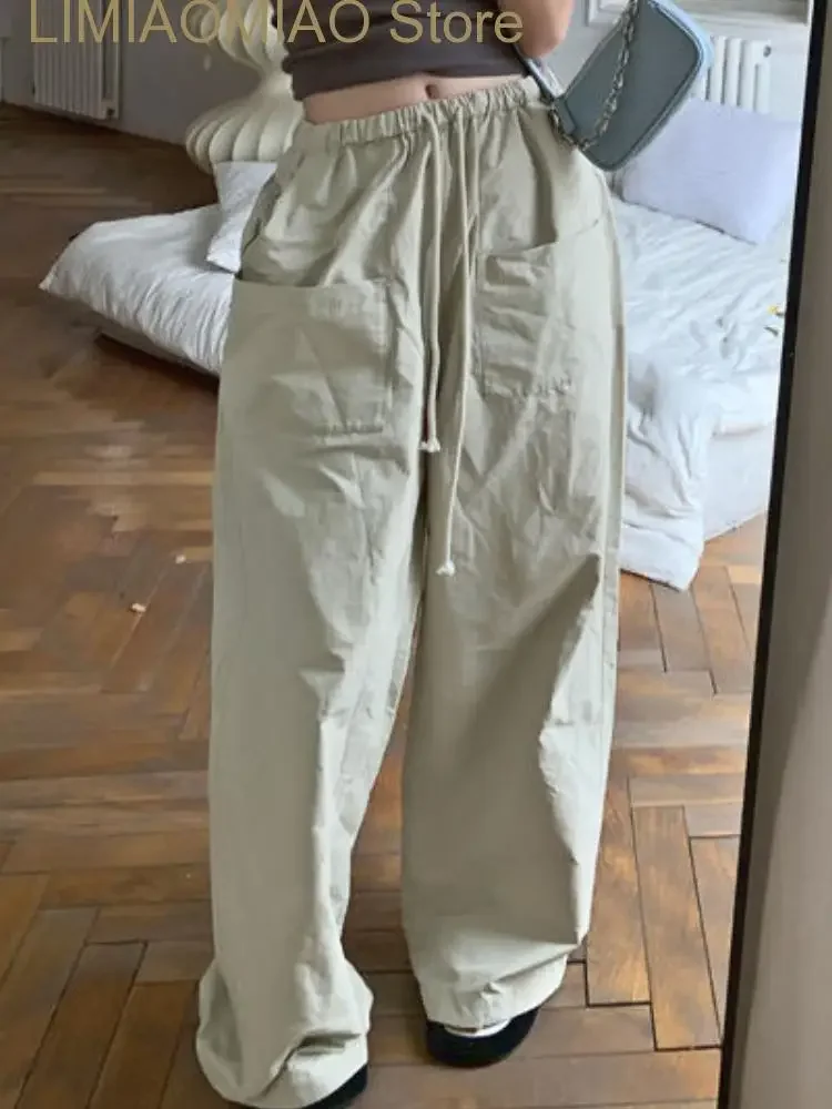 

Новые винтажные брюки-карго High Street, женские карманы, модные брюки в корейском стиле, женские повседневные дизайнерские брюки с высокой талией