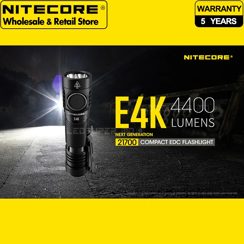 4400 Lumens NITECORE E4K 4 x LEDs Compact EDC 21700 Flashlight with 5000mAh Li-ion Battery