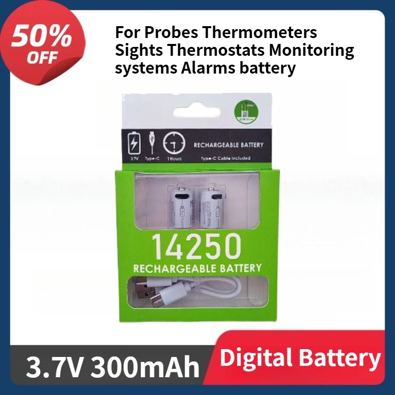 

14250 Rechargeable Lithium Battery For Probes, Thermometers Sights Thermostats Monitoring systems Alarms 3.7V 300mAh Battery