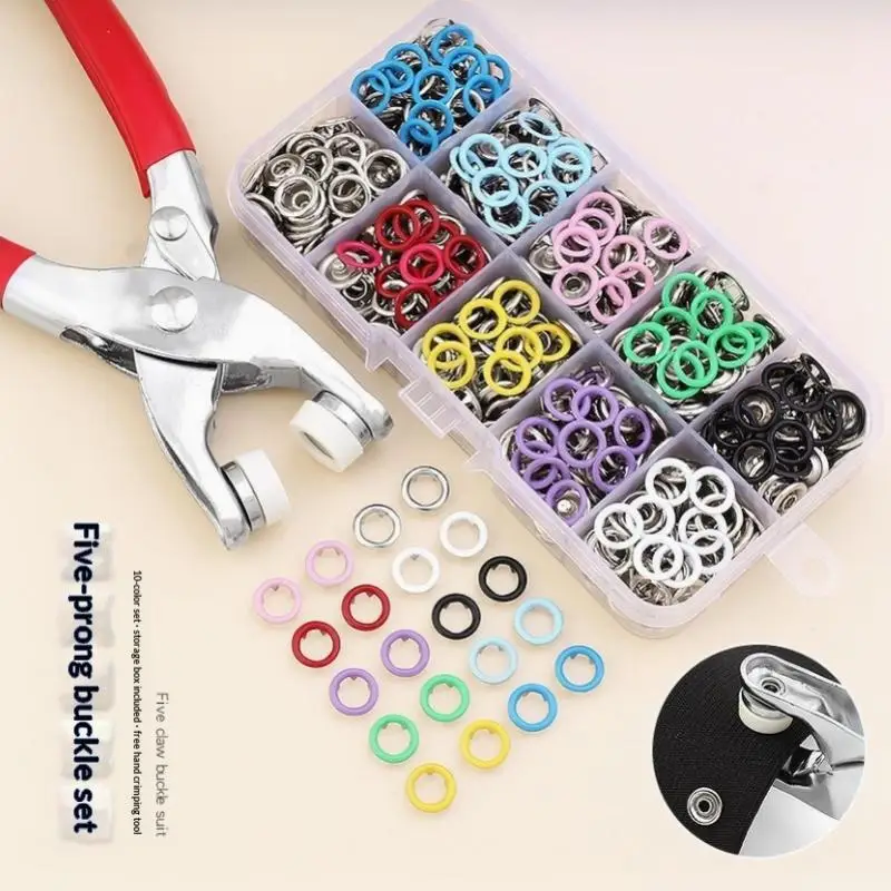 1 Set Colour Metal Snap Sewing Button Claw Kit Plier Tool Hollow Solid Snap Fasteners Kits For Installing Clothes Bags