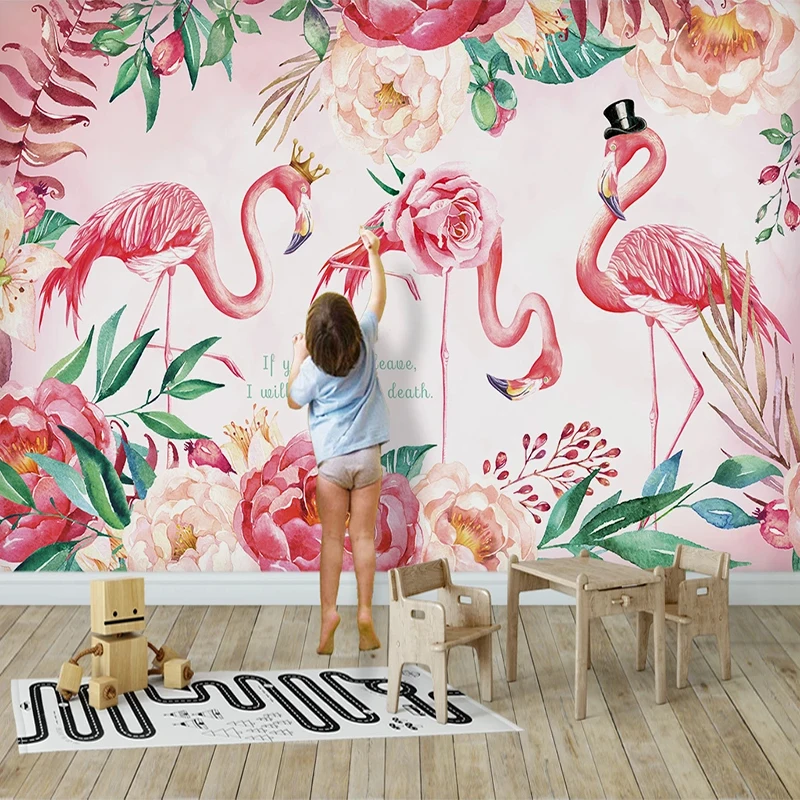 Custom Mural Wallpaper 3D Nordic Flamingo Flower Plant Photo Background Wall Decor Painting Kids Bedroom Living Room Improvement