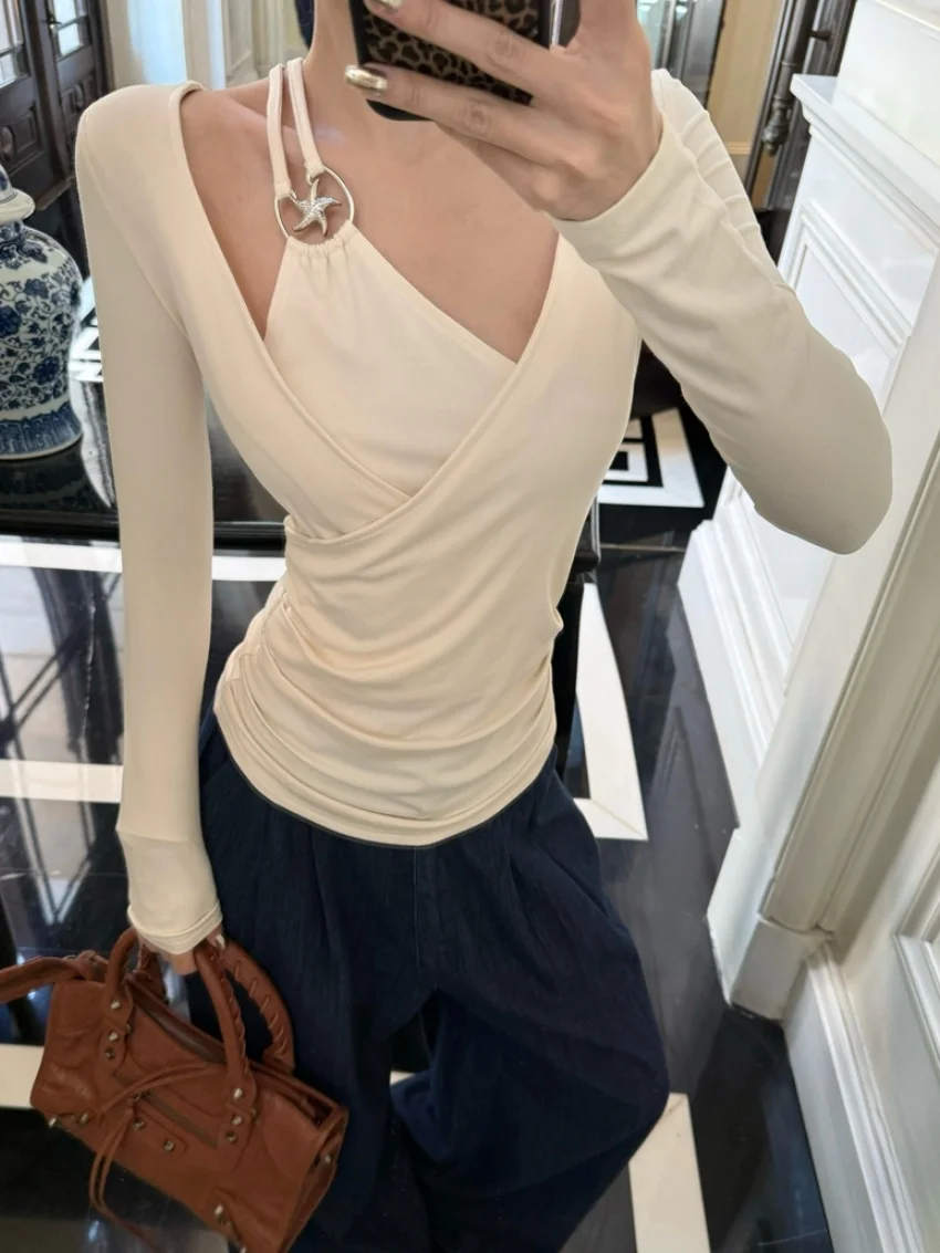 

Alien Kitty, горячая распродажа, женские футболки, шикарные сексуальные тонкие футболки с длинными рукавами, повседневные осенние модные новые однотонные футболки с вырезами для вечеринок, нежные футболки