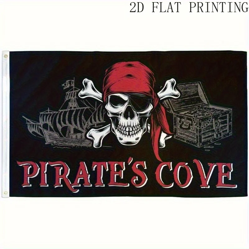 1pc 2D Flat - 2D Flat - 2D Flat Printing Pirate'S Cove Flag Banner Polyester Decor with Skull And Ship Design