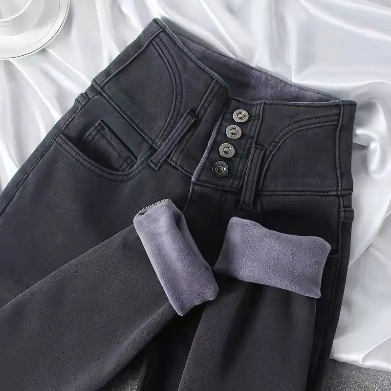 Autumn Women High-waist Slimming Elastic Small-foot Pencil Pants Thin Black Pants Comfortable Casual Style Women Jeans XK148