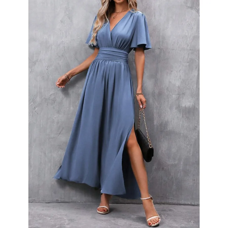 

【New style】EMERY ROSE Butterfly Sleeve Surplice Neck Split Thigh Dress Maxi Women Outfit