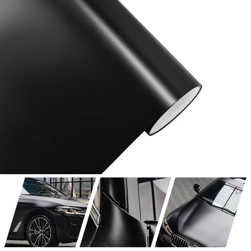 Premium PET Satin Black Vinyl Car DIY Sticker Matte Satin Black Car Wrap Film Vehicle Body Sticker Decals Wrapping Bubble Free