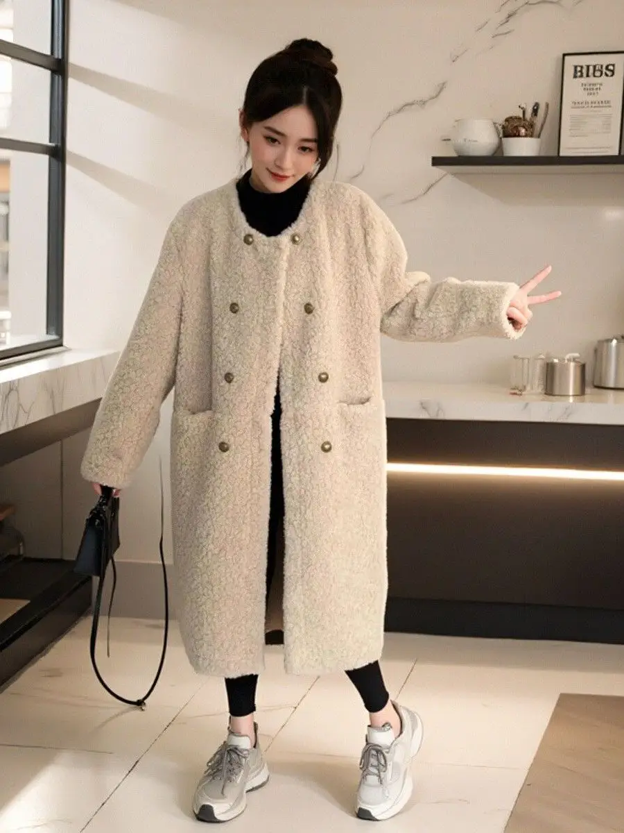 

Warm Lamb Fur Jacket Loose Fit Medium Length Autumn Winter Fashionable Versatile Outerwear for Women High Waist Commute Style
