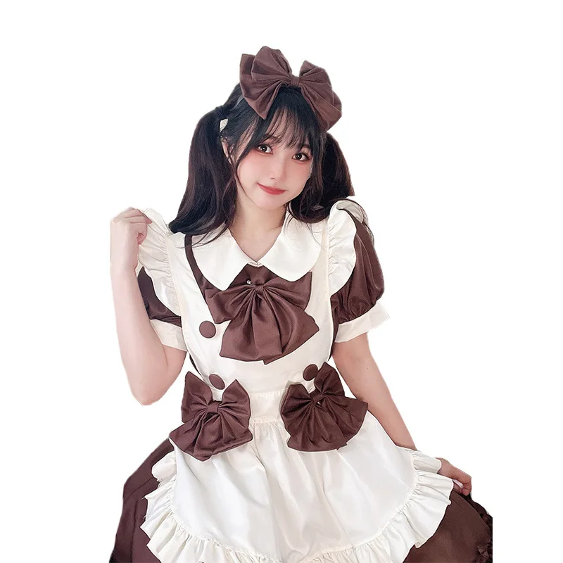 S-4XL Nhật Bản Mềm Bé Gái Lolita Đầm Sô Cô La Hầu Gái Đầm Cafe Hầu Gái Đầm Người Giúp Việc Cosplay Quần Áo Đen Kawaii Lolita Pháp Đầm