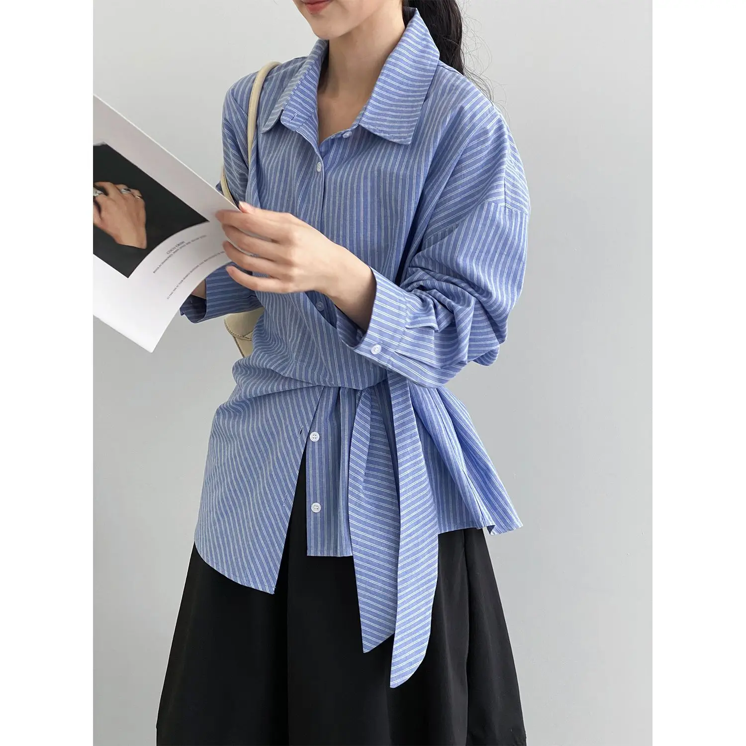 

Spring 2026 Irregular Waist Lace-up Plaid Shirt Women