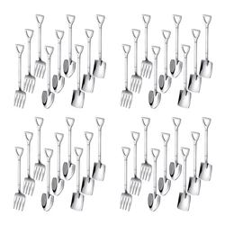 36 Pieces Shovel Spoon Fork Shovel Coffee Spoon Shovel Handle Dessert Spoon Ice Cream Spoon Shovel Shape Fork Fruit Fork Promoti