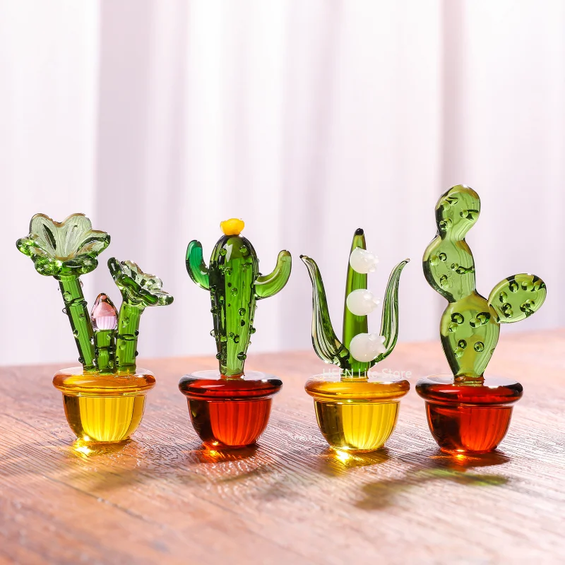 Glass Plant Bonsai Statue Decoration, Mini Simulation Cactus, Sunflower Bonsai, Home Desktop Decoration