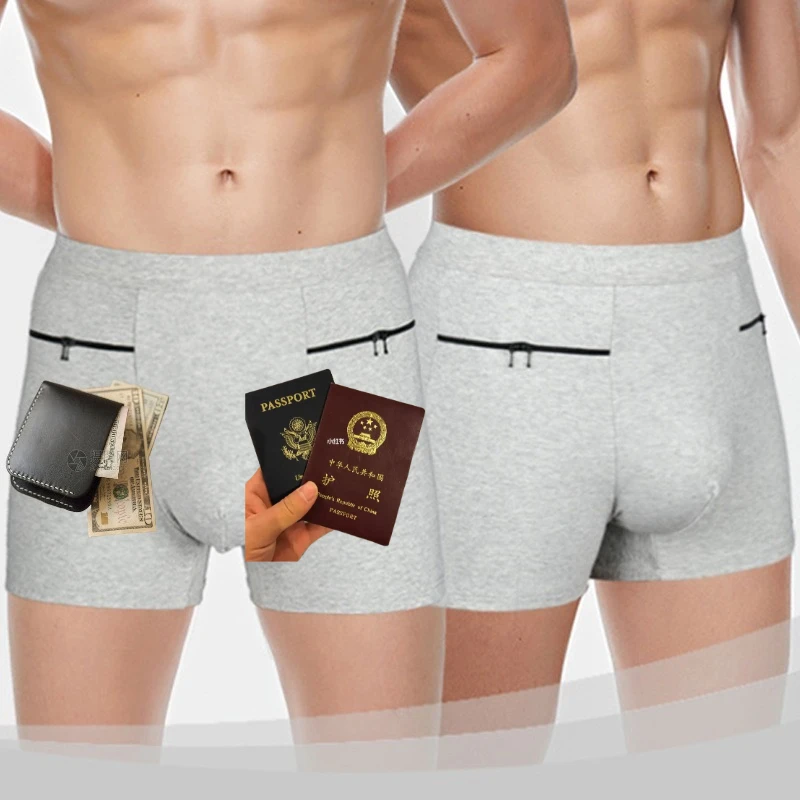 Celana Dalam Boxer Pria Celana Dalam Katun Pinggang Tinggi Dua Sisi Tahan Ritsleting Celana Pendek Travel Boxer Pria