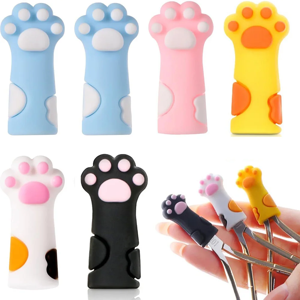 Cute Cat Paw Silicone Nipper Cover Protective Sleeve for Nail Cuticle Scissors Manicure Pedicure Tools Dead Skin Tweezers