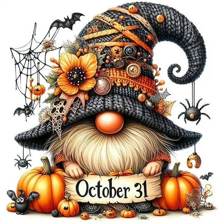 Halloween Pumpkin Gnome 5D DIY Diamond Painting Cross Stitch Art Mosaic Full Round Embroidery Home Decor Wall Art Adult Gift