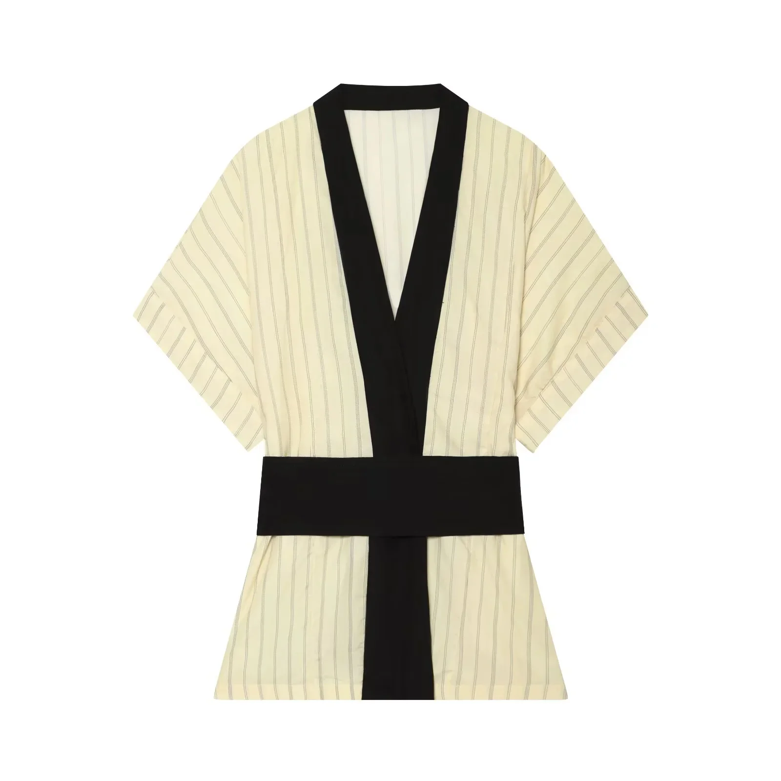 KONDALA Damen Eleganter Freizeitanzug Gestreifter Kontrastfarbener Kurzarm-Oberteil, Lange Hose 2026 Sommer Trendiges Urlaubs-Chic-Set – Detail 5