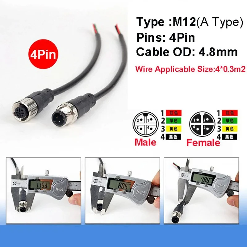 1Pcs M12 Sensor Connector 2 3 4 5 8 Pin Male / Female Aviation Plug IP67 Waterproof Wire A Type 20cm PVC Cable