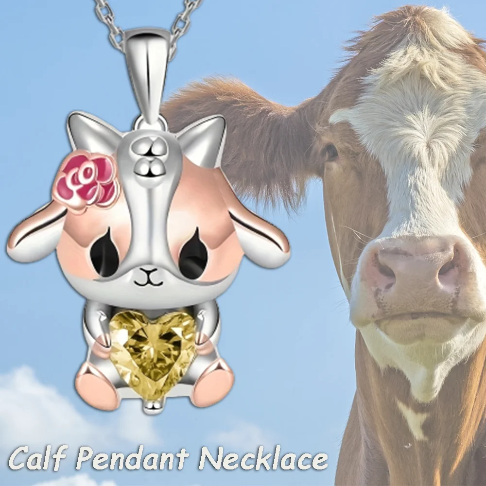 Fashionable Cute Cow Baby Creative Design Pendant Necklace Christmas Children's Day Party Perfect Birthday Gift for Girls Boys