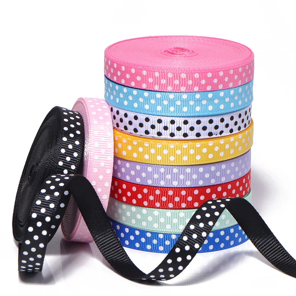 10 Yards/roll Polka Dot Polyester Ribbed Ribbon for Gift Packing Wedding Party Decor Handmade Hair Bow DIY Xmas Crafts