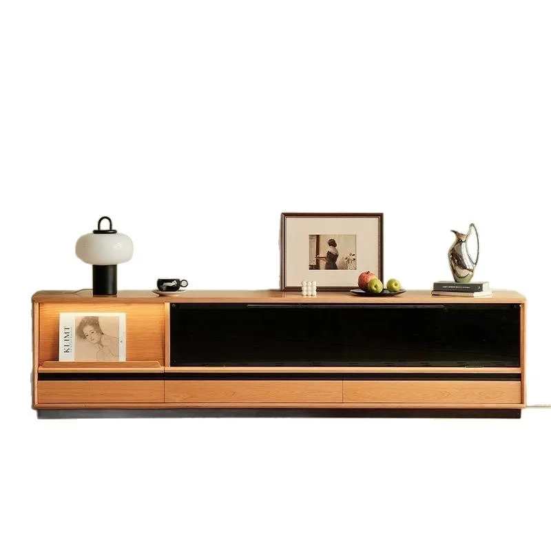 Nordic cherry wood TV cabinet coffee table combination, Japanese-style small apartment living room solid wood floor-to-ceiling