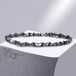 Vnox Stylish Black Triangle Beads Bracelets for Men Women Stretch Unisex Gallstone Handmade Hematite Wristband Jewelry