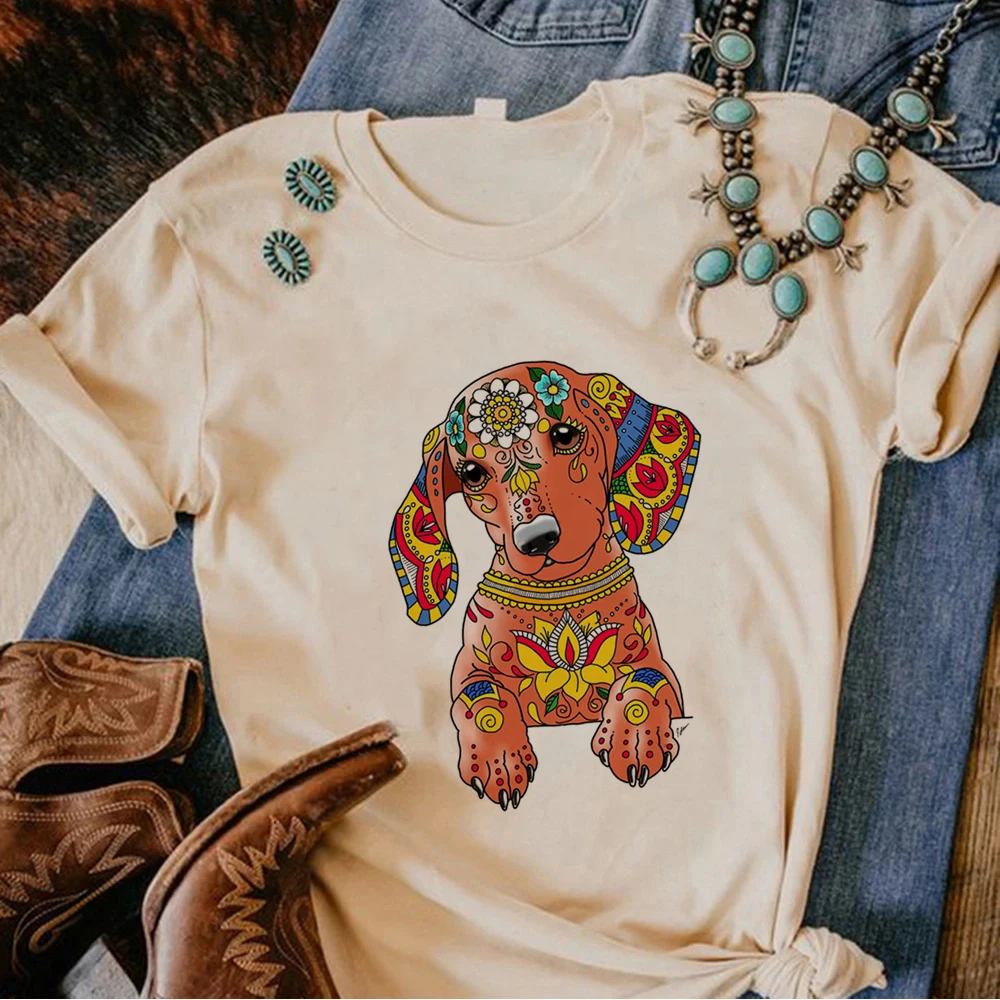 Dachshund tshirt women streetwear t-shirts girl anime comic clothing