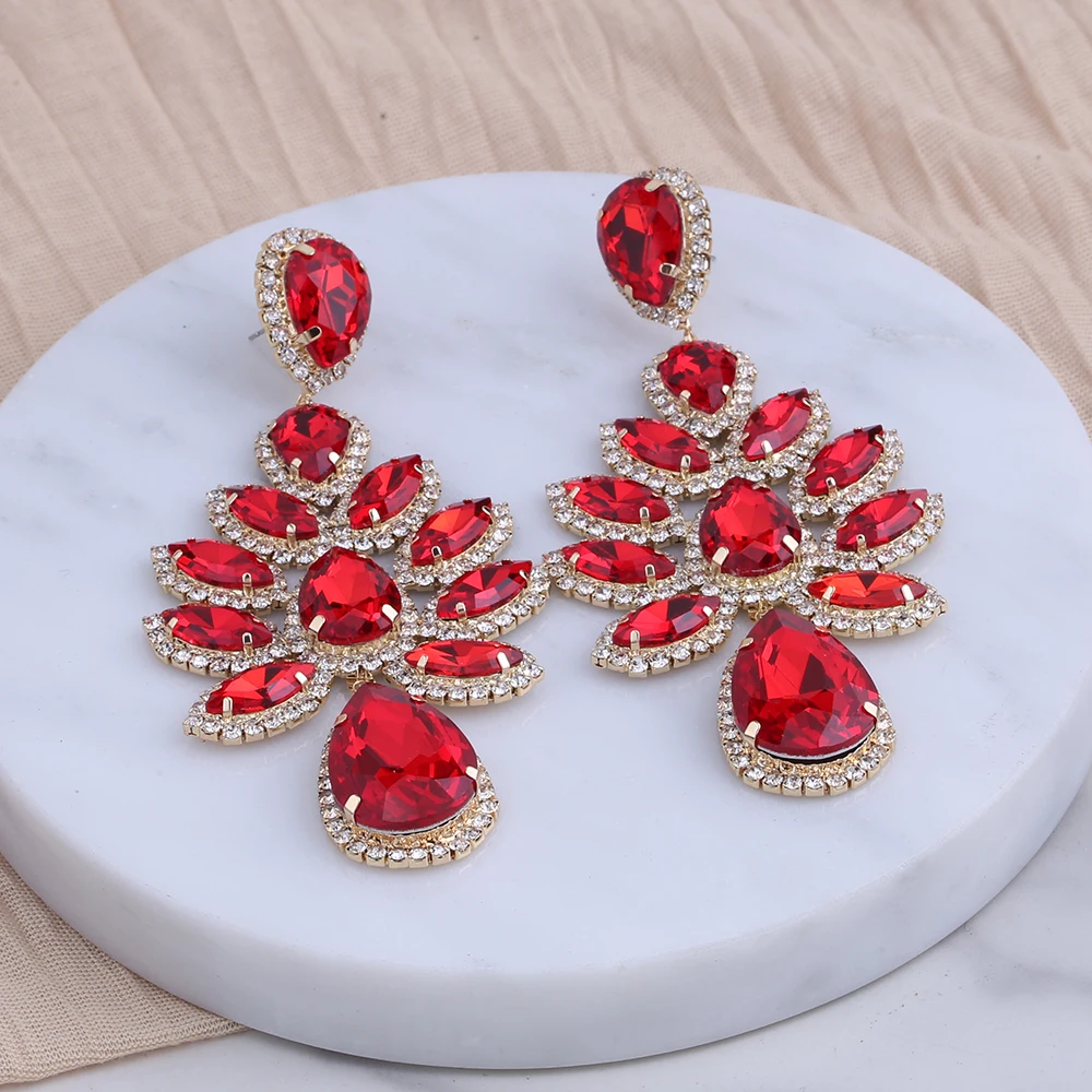 New Novelty Design Shiny Rhinestone Flowers Dangle Earrings For Women Fashion Jewlery Evening Dress Statement Earrings Accessory