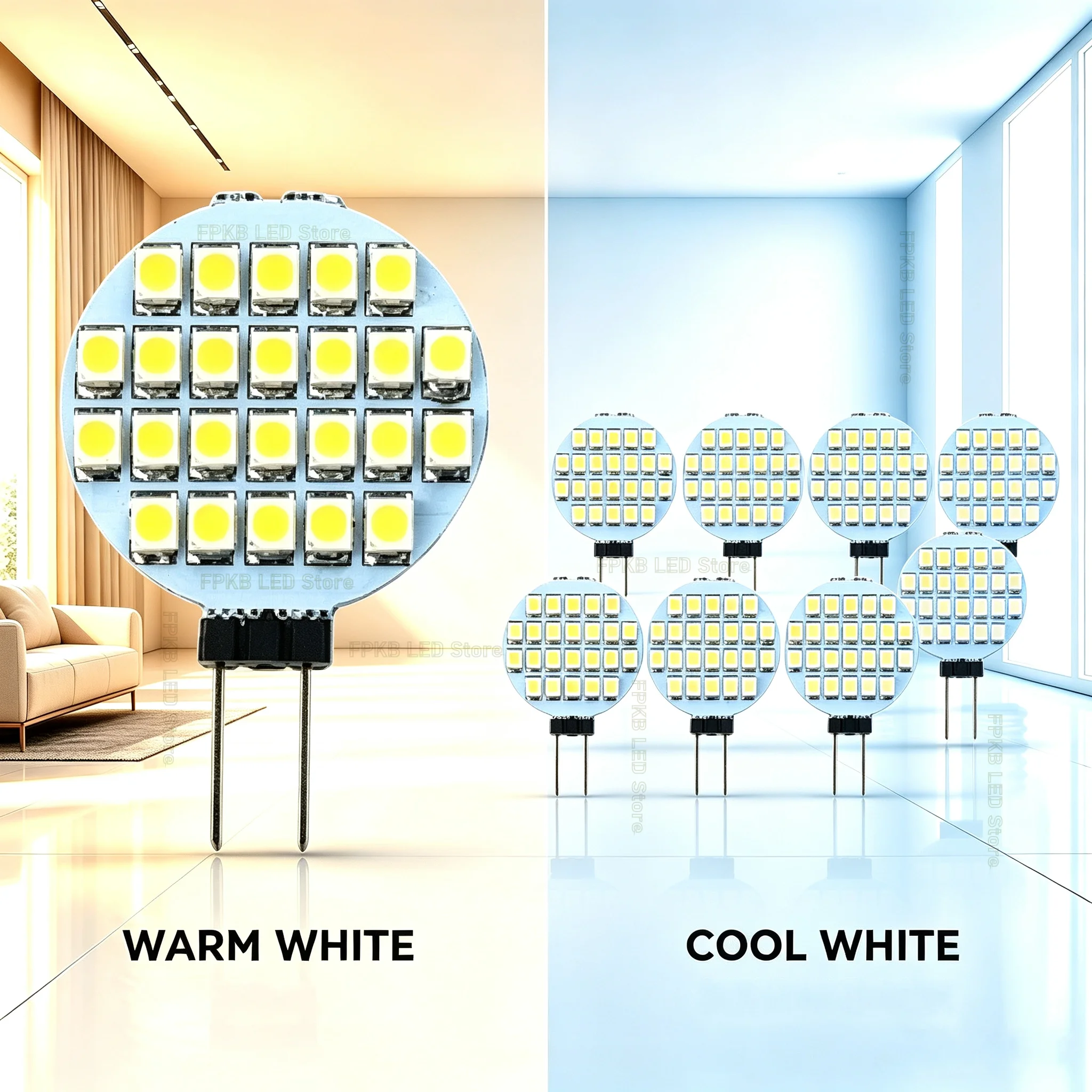 2Pcs AC DC 12V LED G4 Round Spotlight Bulb 5W 2835 24leds No Flicker Range Hood Lights Replace 20W Halogen Lamp