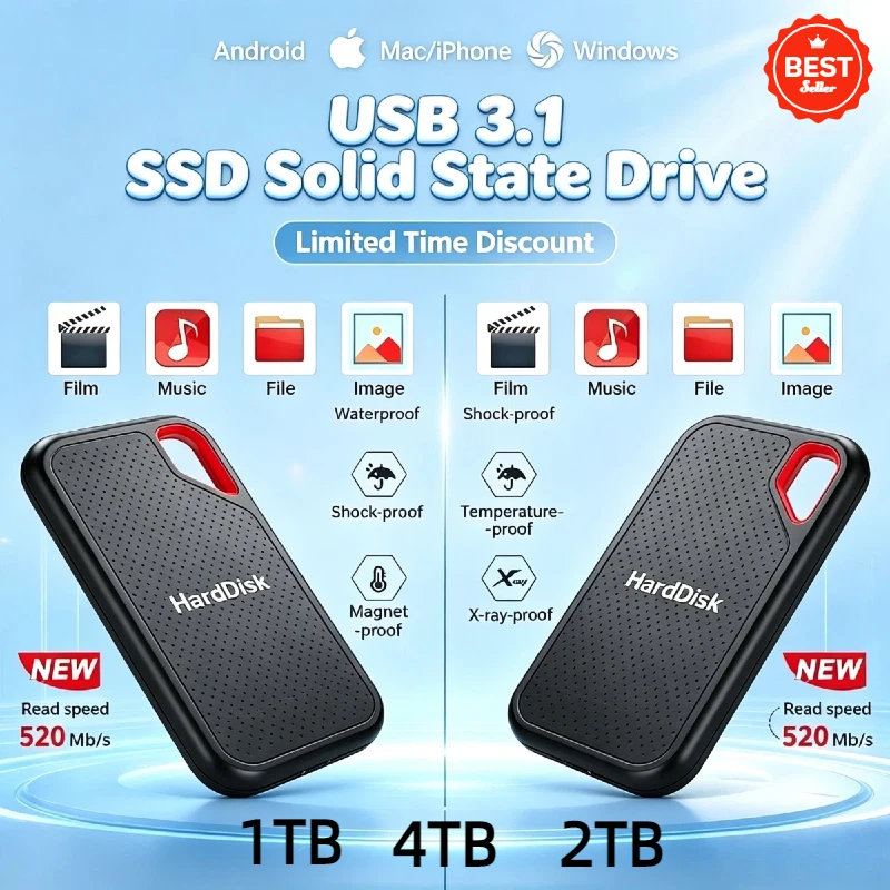

Hot Sale Portable SSD 2TB 4TB External Hard Drive USB3.1 Type-C high speed storage Mass Solid State Drive for Laptop MAC Phone